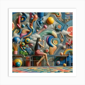 A Digital Art Scene Featuring Unconventional Items And Patterns Co Existing In An Impossible World 1 Art Print