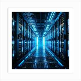 Advanced Data Center Interior Cabling Meticulously Organized In Vibrant Colors Rows Of Servers Wit (2) Art Print