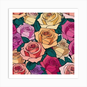 Roses Seamless Pattern 9 Art Print