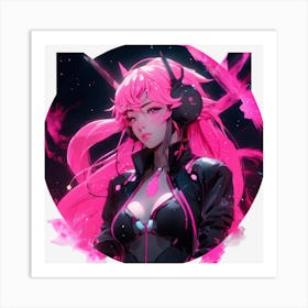 Anime Girl With Pink Hair Art Print