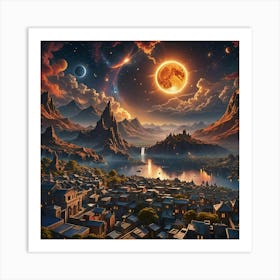 Moon Over The City Art Print