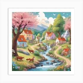 A Peaceful Animal Village Art Print