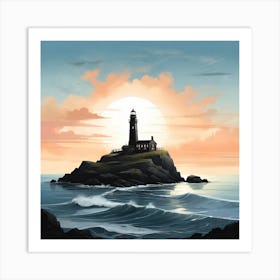 Lighthouse At Sunset 1 Art Print