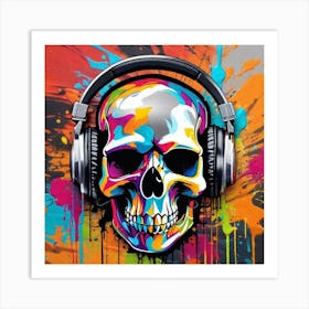 Skull With Headphones 67 Art Print