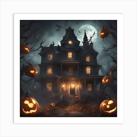 Haunted house during Halloween Art Print