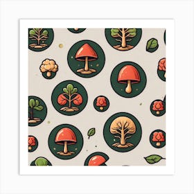 Seamless Pattern With Mushrooms 8 Art Print