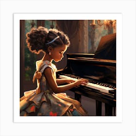 Little Black Girl Playing Piano 2 Art Print