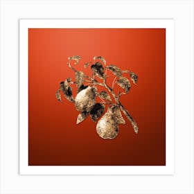 Gold Botanical Wild European Pear on Tomato Red n.0358 Art Print