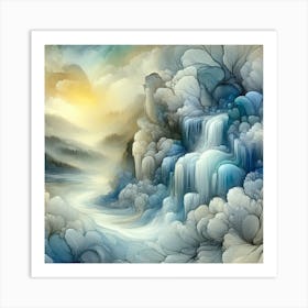 Waterfall In The Mountains Art Print