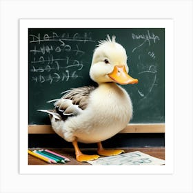 Duck On Chalkboard 1 Art Print