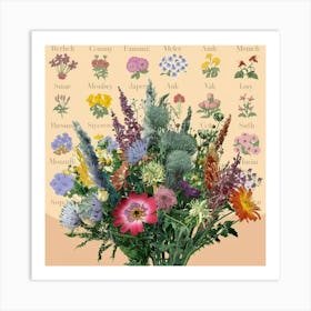 Birth flowers family bouquet 15 Art Print