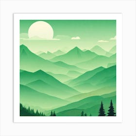 Misty mountains background in green tone 75 Art Print