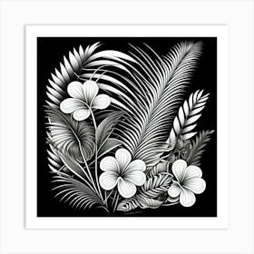 Monochrome Botanical Beauty: Floral Elegance in Black and White Art Print