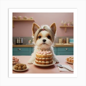 Dog With Cake in Kitchen Art Print