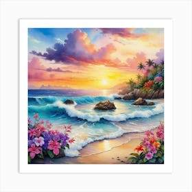 Sunset On The Beach Art Print