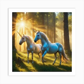 Unicorns In The Forest Art Print