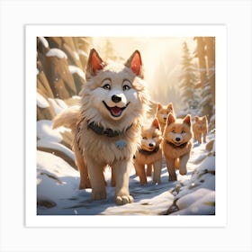 Huskies In The Snow Art Print