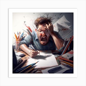 Man Screams At His Desk Art Print
