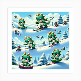 little dragon skiing 2 Art Print