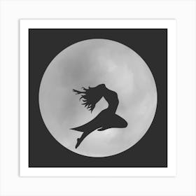 Minimalist Black and White Full Moon Silhouette with Female Dancer - Empowerment - Moon Magic Art Print
