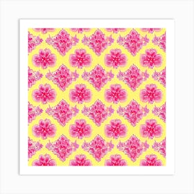 Pink And Yellow Floral Pattern Art Print