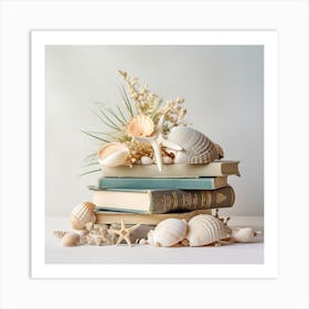 Seashells On Books Art Print