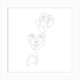 Woman With Flower Square Line Art Print