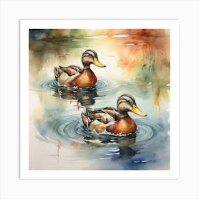 Ducks In The Water Art Print