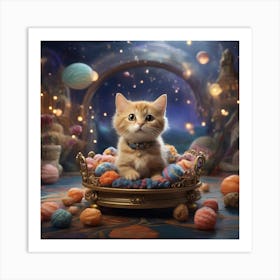 Cat In A Basket Art Print