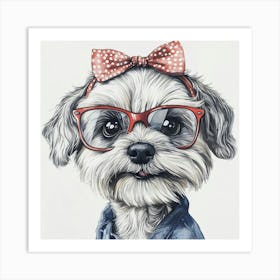 Dog In Glasses 9 Art Print