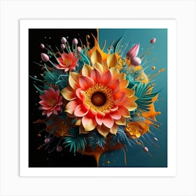 Splash flowers spring Art Print