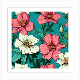 Pink And White Anemones Art Print