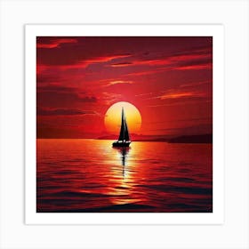 Sailboat At Sunset 10 Art Print