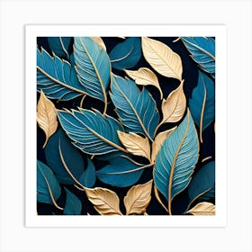 Blue And Gold Leaves 2 Art Print