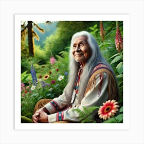 Portrait Of An Elder Native American Smiling AI Art Print