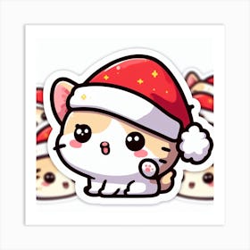 Santa Cat Sticker Art Print
