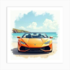 Lamborghini Huracán Spyder With A Watercolor Seascape Background 1 1 Art Print