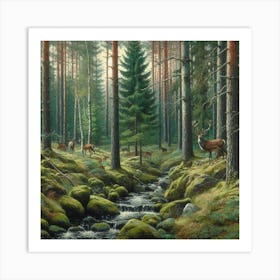 Deer In The Forest, Acrylic Painting Style 7 Art Print