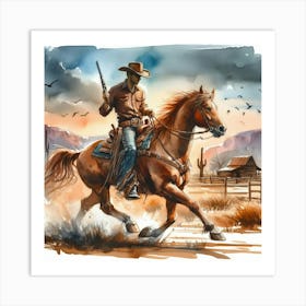 Watercolor Cowboy Illustration Art Print