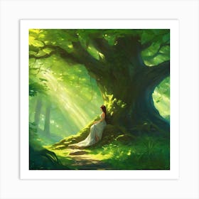 Girl Sitting Under A Tree Art Print