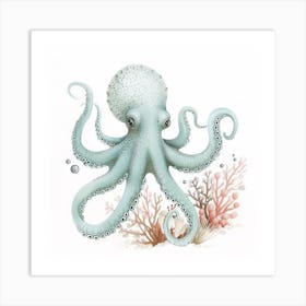 Storybook Style Octopus With Coral 1 Art Print