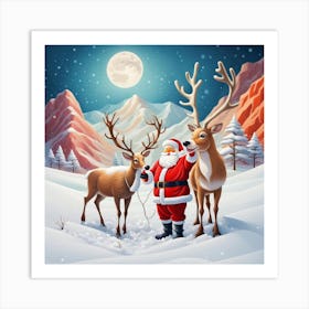 Santa Claus And Reindeer 2 Art Print