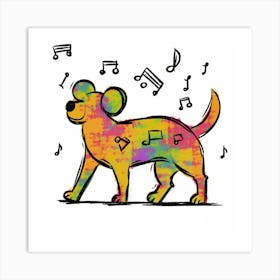 Dog With Music Notes Art Print