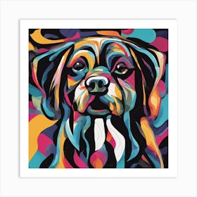 An Image Of A Dog With Letters On A Black Background, In The Style Of Bold Lines, Vivid Colors, Grap (3) Art Print