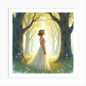 Princess Diana Amidst Watercolor Trees And Delicate Mist 1 Art Print