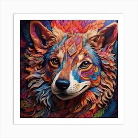 Dreamshaper V7 A Psychedelic Representation Of A Dogs Face Wit 0 Art Print