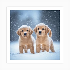 Golden Retriever Puppies In The Snow 1 Art Print