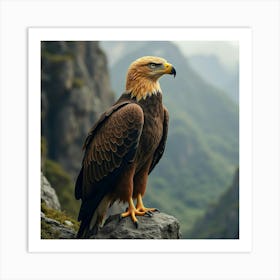 A Majestic Golden Eagle Perched On A Rocky Ledge 1 Art Print