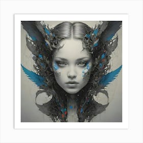 A futuristic artwork of a women with wings Art Print