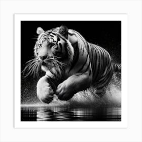 Tiger Running In Water Art Print